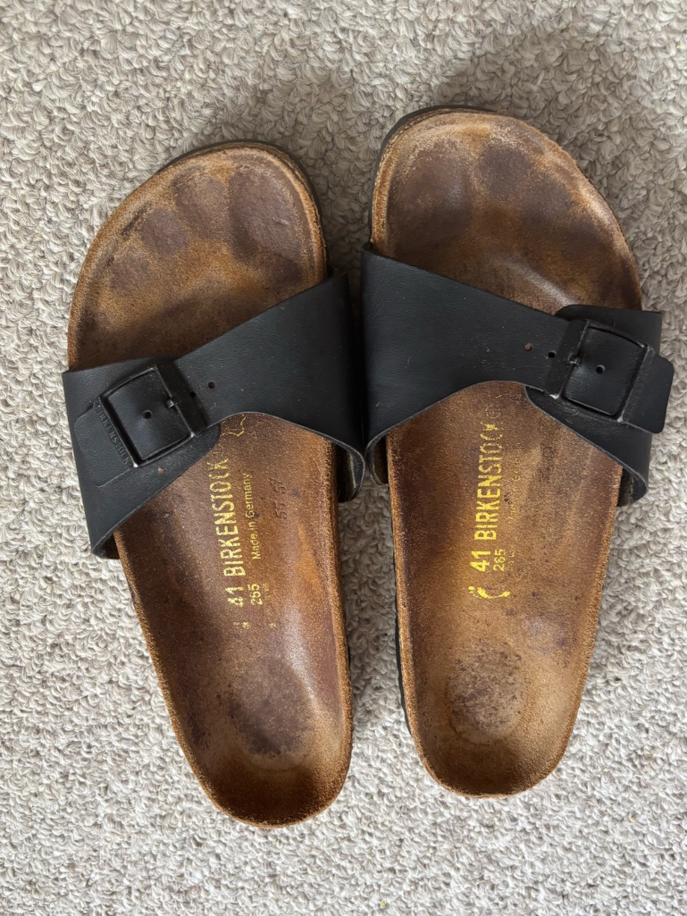 Birkenstock Black Madrid Single-Buckle Leather Slide Sandals